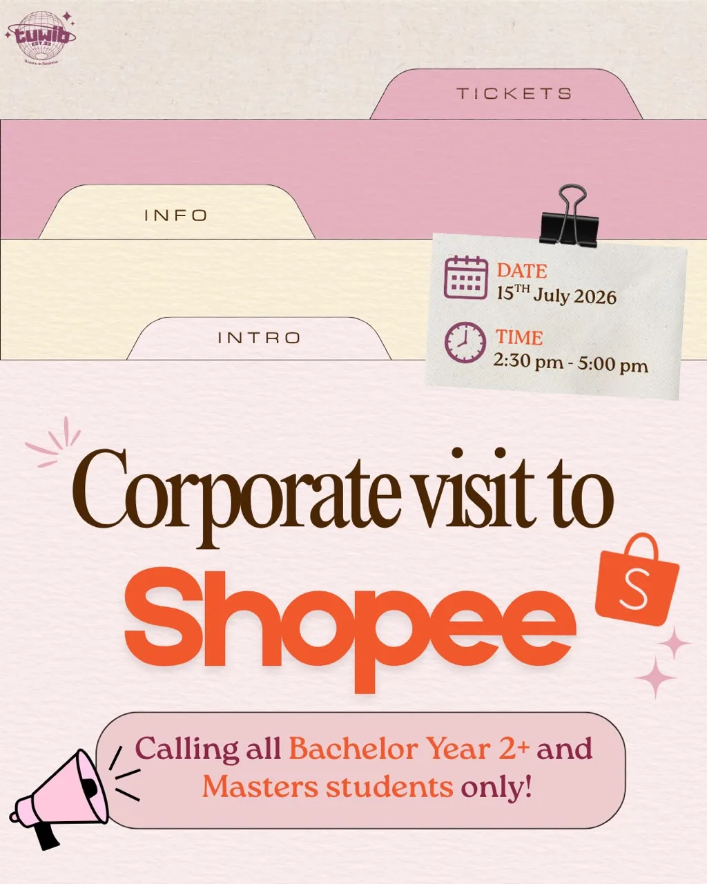 EmpowerHer: TUWIB x Shopee Corporate Visit event poster