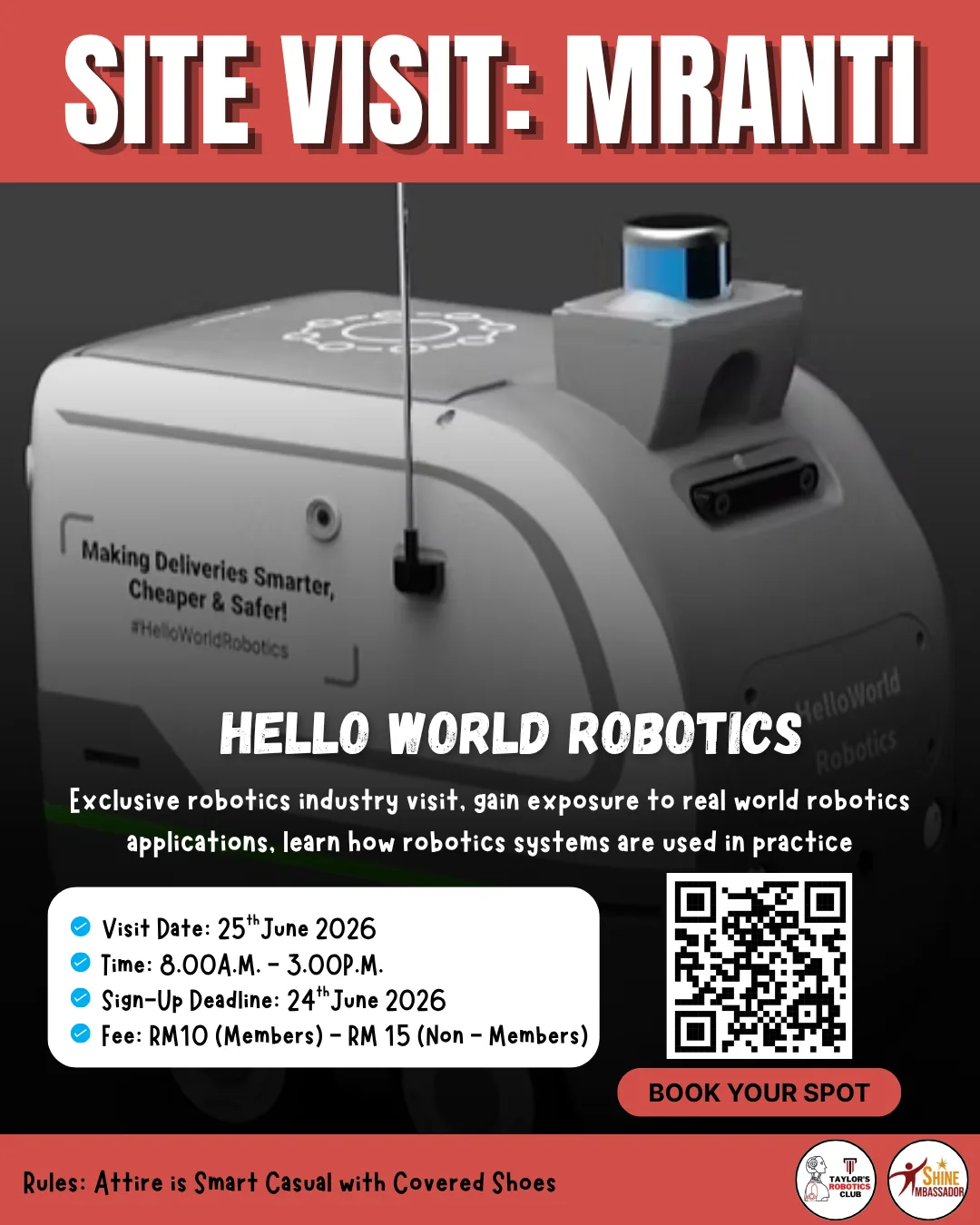 Hello World Robotics Site Visit at MRANTI event poster