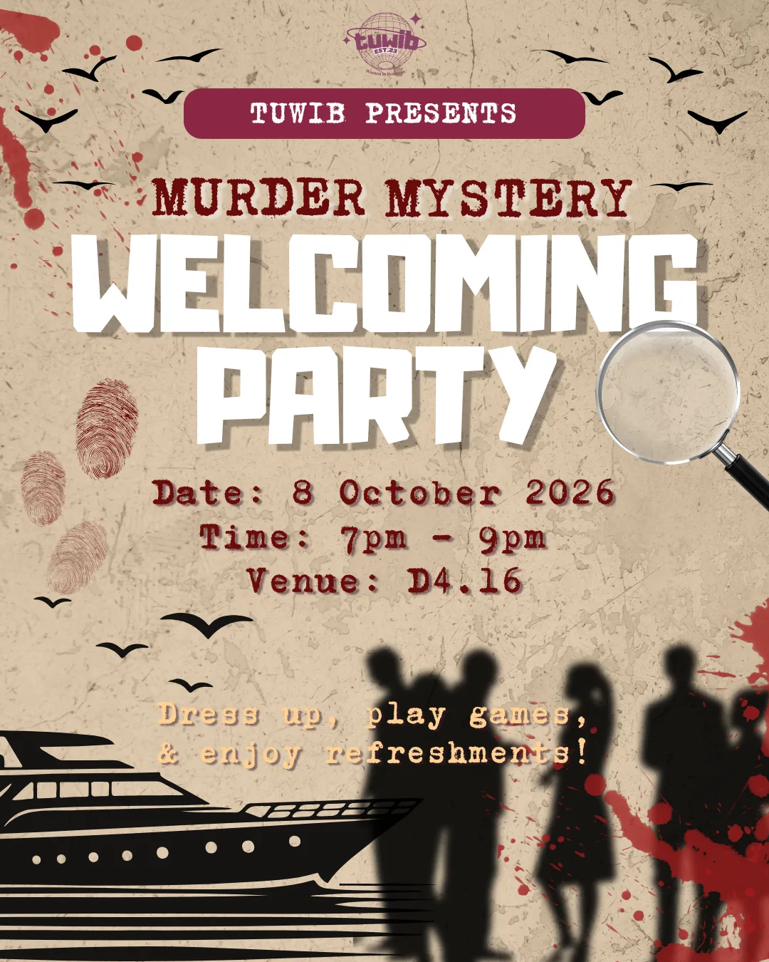 Murder Mystery Welcome Party event poster