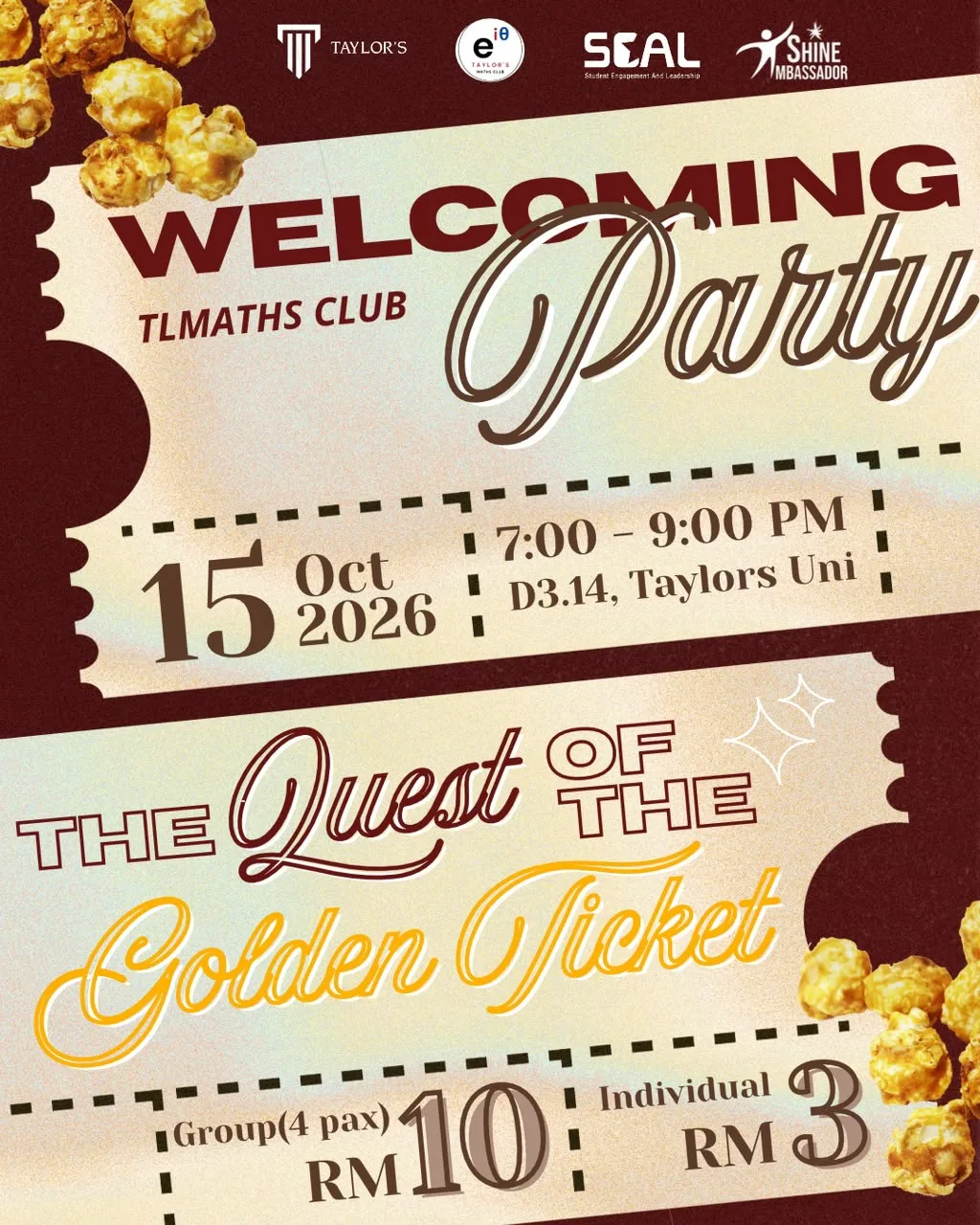 TLMaths Welcoming Party: The Quest of the Golden Ticket event poster