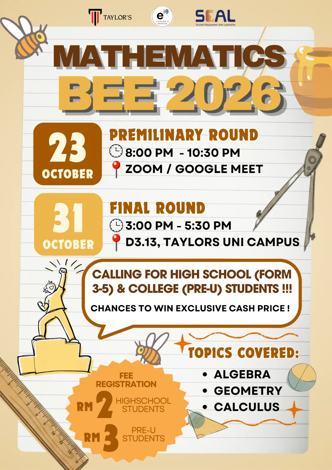 Mathematics Bee 2026 event poster