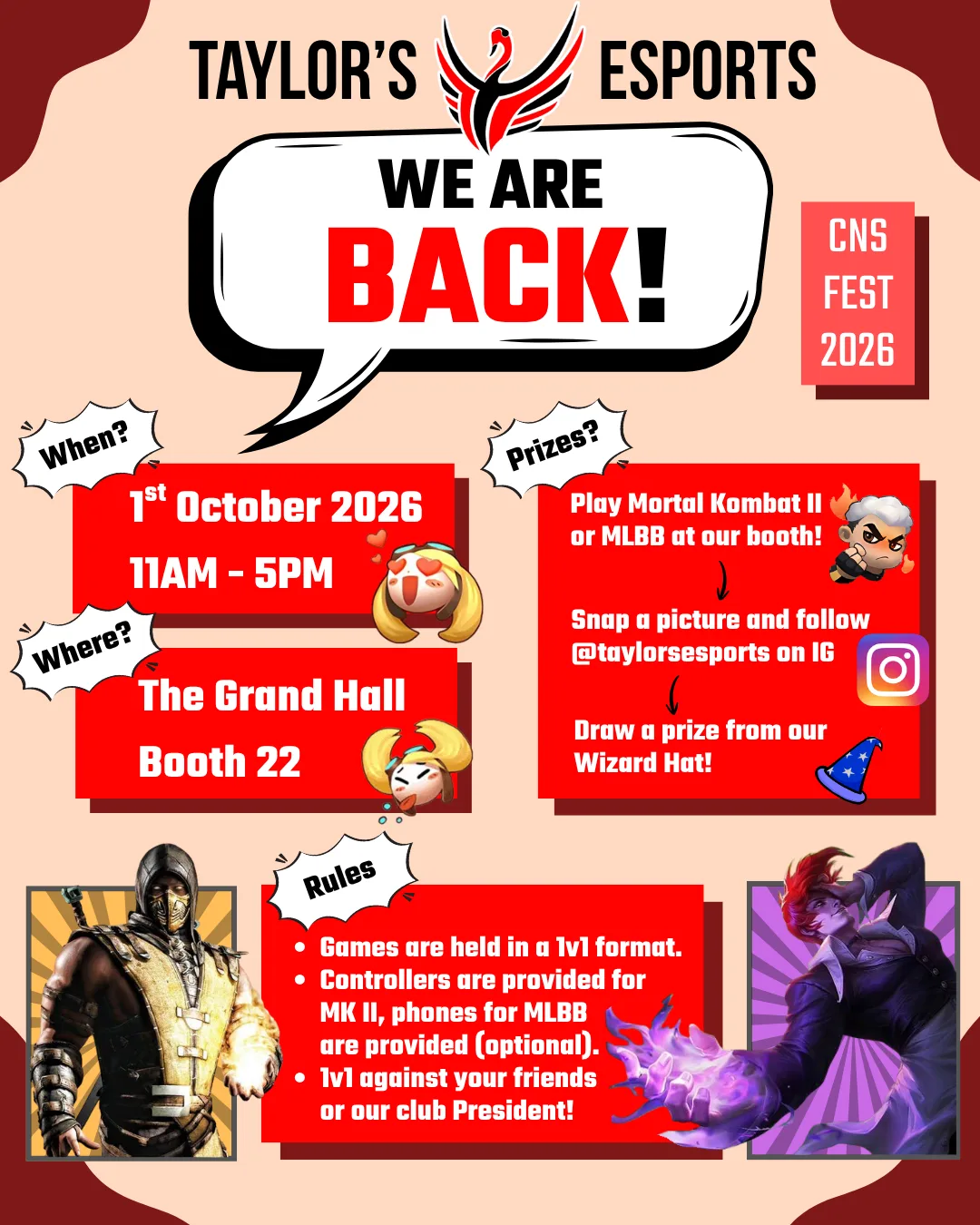 CNS Fest 2026: Taylor's Esports Club Booth event poster