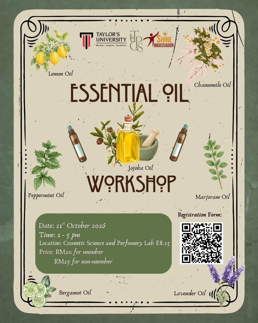 TUPCS Essential Oil Roller Workshop event poster