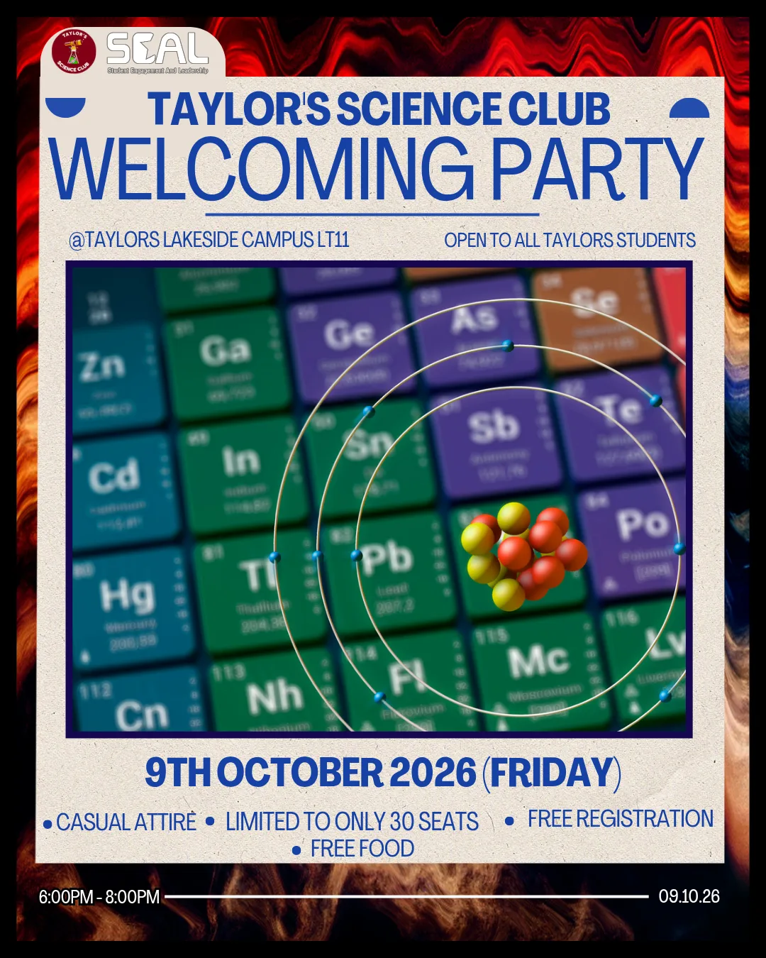 Taylor's Science Club Welcoming Party event poster