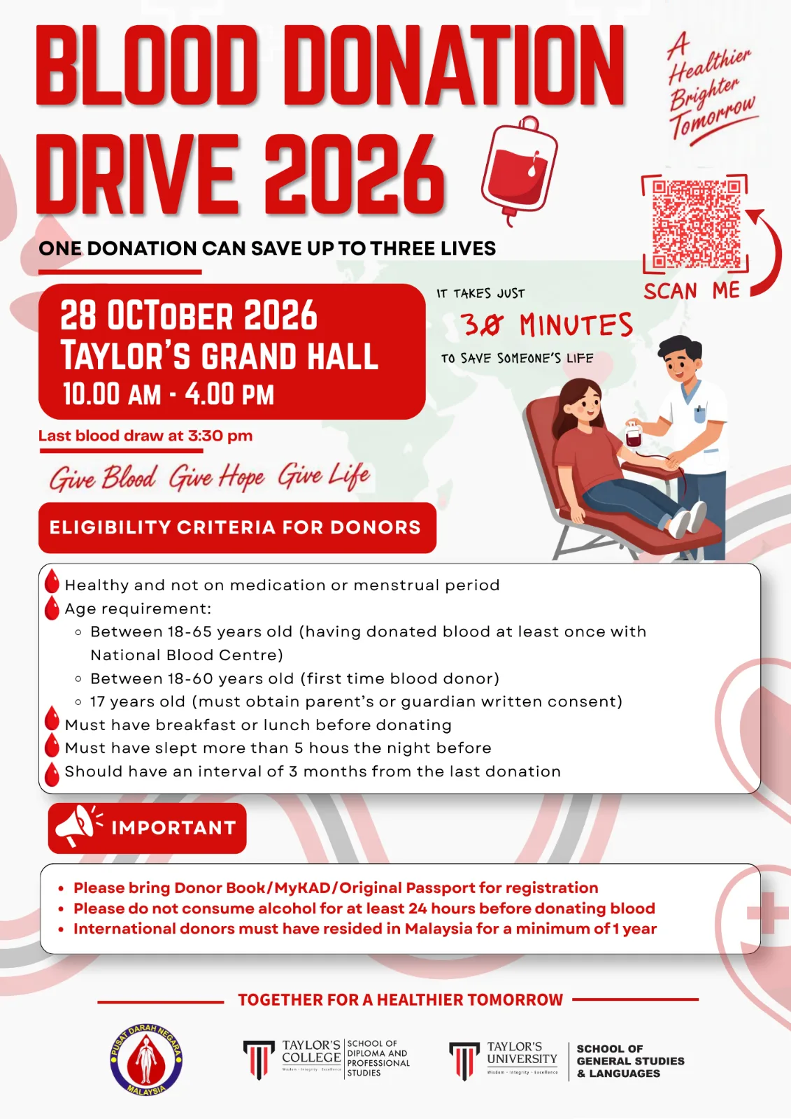 Blood Donation Drive 2026 (PDN X TC SDPS X TU SGSL) event poster