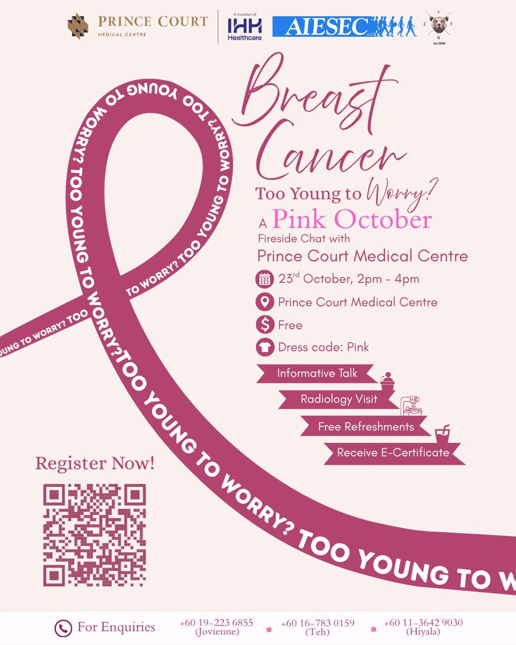 🎀💗 BREAST CANCER: TOO YOUNG TO WORRY? 💗🎀 event poster